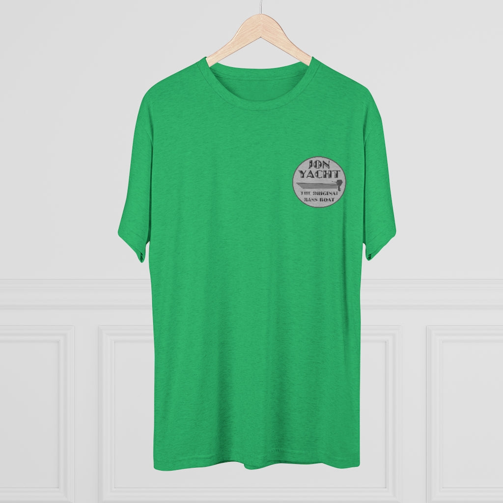 Green tri-blend regular fit tee with "Jon Yacht The Original Bass Boat" logo on left chest.