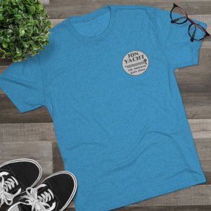 Blue tri-blend regular fit tee with "Jon Yacht The Original Bass Boat" logo.