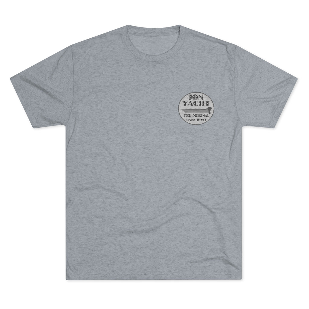 Light gray tri-blend regular fit tee with "Jon Yacht The Original Bass Boat" logo on left chest.