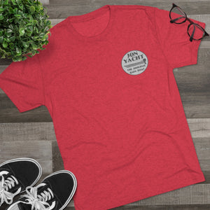 Red tri-blend regular fit tee with "Jon Yacht The Original Bass Boat" logo on the left chest.