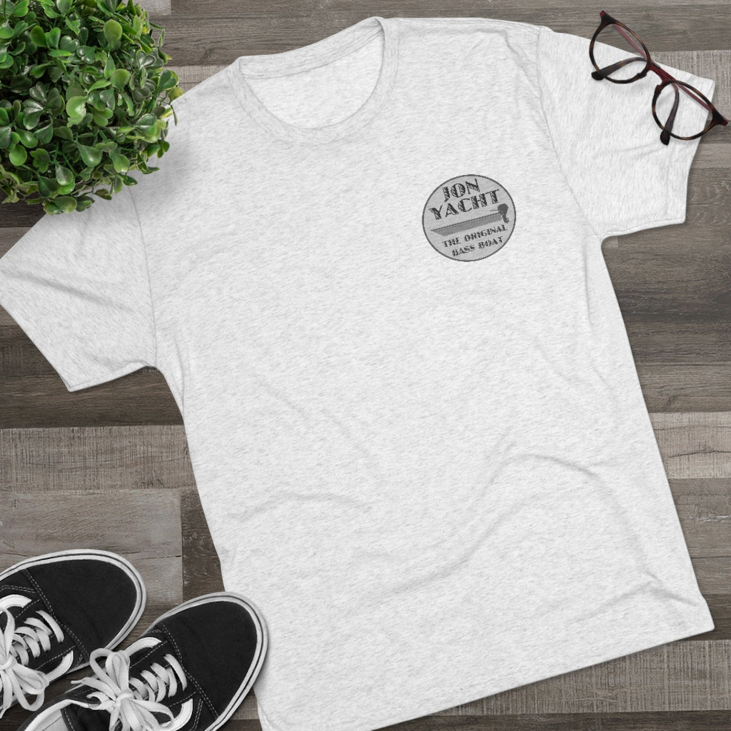 Light gray tri-blend regular fit tee with "Jon Yacht The Original Bass Boat" logo on left chest.
