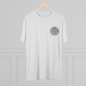 Light gray tri-blend tee with "JON YACHT THE ORIGINAL BASS BOAT" logo on the left chest.