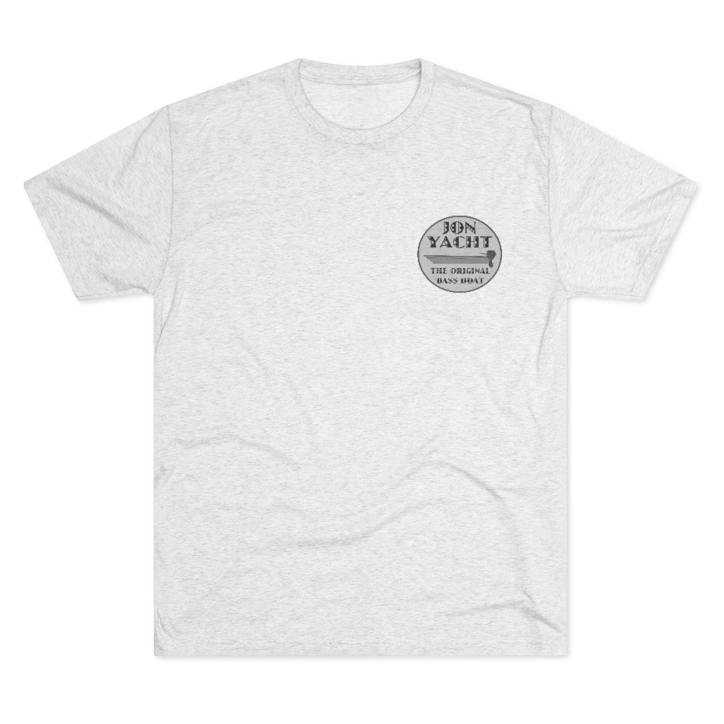 Light gray tri-blend regular fit tee with "Jon Yacht The Original Bass Boat" logo on the left chest.
