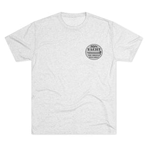 Light gray tri-blend regular fit tee with "Jon Yacht The Original Bass Boat" logo on the left chest.