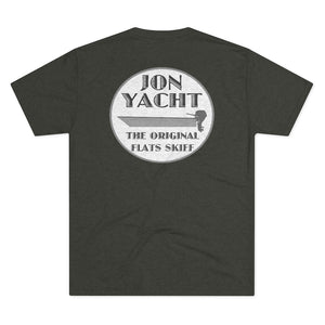 Charcoal grey t-shirt with "ION YACHT THE ORIGINAL FLATS SKIFF" logo featuring a skiff boat.