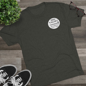 Dark gray "The Original Flats Skiff" t-shirt with a white circular logo, shown flat.