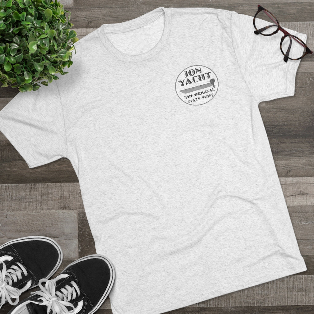 Light gray "Jon Yacht The Original Flats Skiff" graphic tee, retail fit, soft cotton blend.