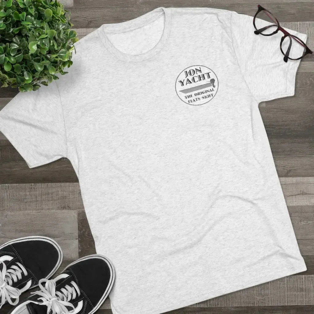 Light gray "Jon Yacht The Original Flats Skiff" graphic tee, retail fit, soft cotton blend.