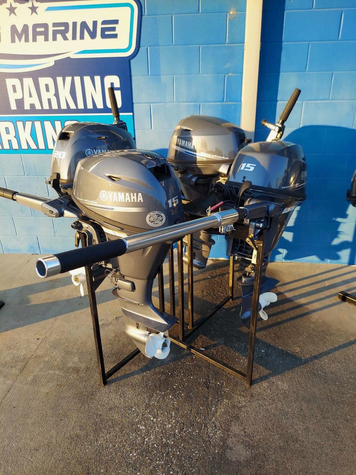 Aluminum X-LONG Tiller Extension Handles on gray Yamaha outboard motors, showing custom fit and kill switch access.