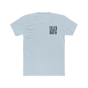 Light blue Tiller Mafia Tee, 100% soft cotton, with black distressed text logo on left chest.