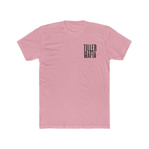 Pink "Tiller Mafia" tee with black text on the left chest, made from soft cotton.