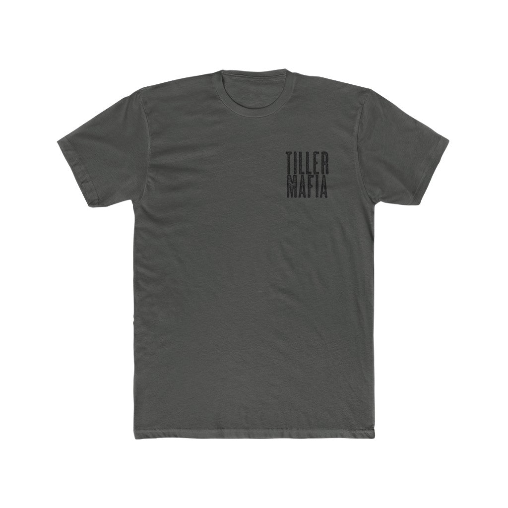 Charcoal gray Tiller Mafia Tee with black text logo on the left chest, premium fit, soft cotton.