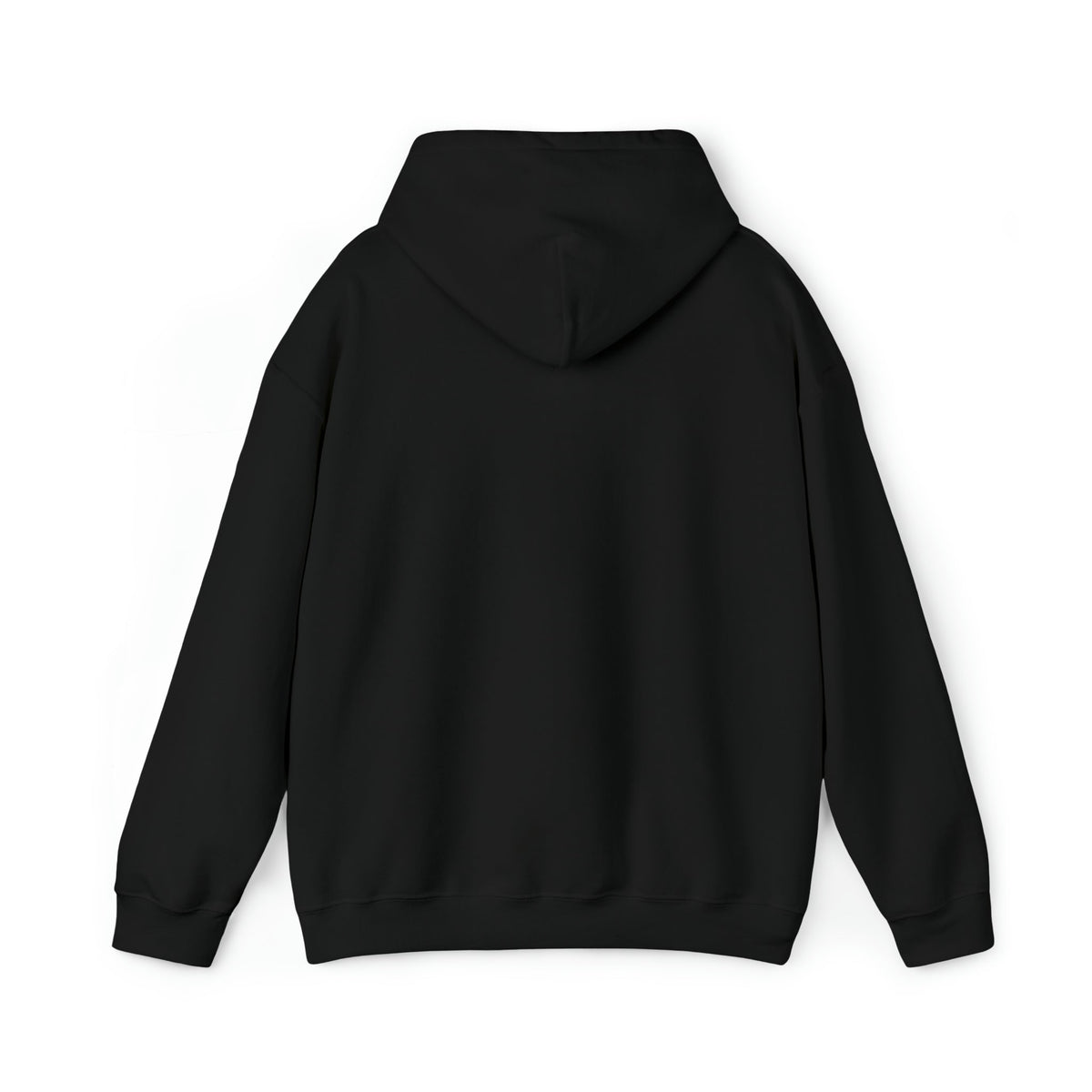 Black Tiller Time Hoodie, back view, made of thick cotton-polyester blend with a classic fit.