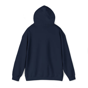 Navy blue Tiller Time Hoodie, classic fit, made of thick cotton-polyester blend, shown from the back.
