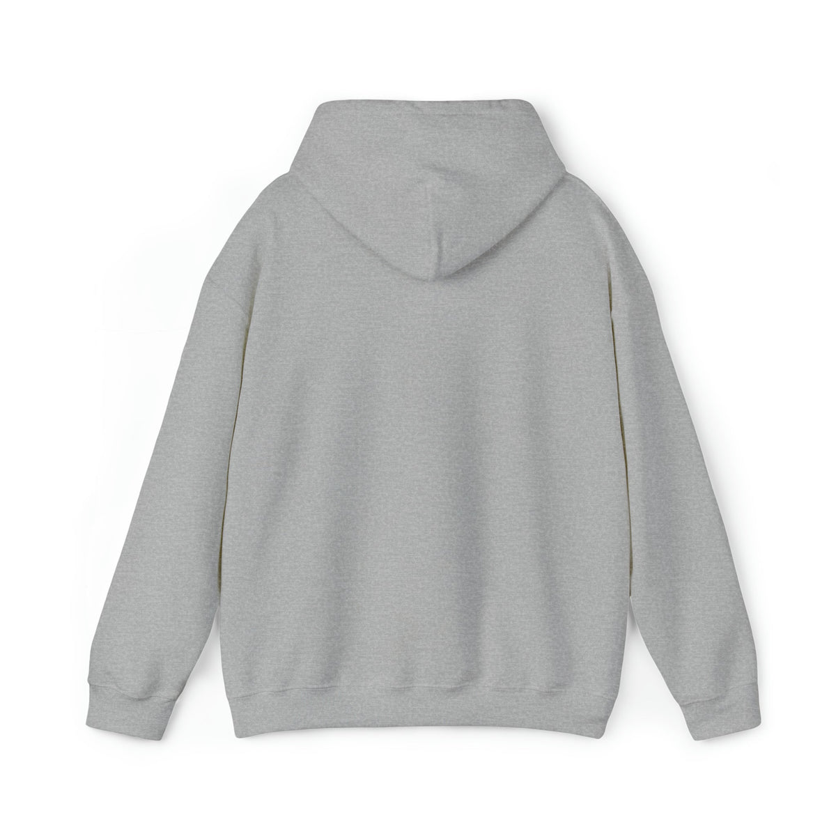 Back view of a plain light gray cotton-polyester Tiller Time Hoodie with a hood and ribbed cuffs.
