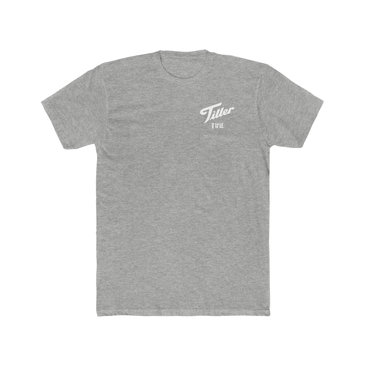 Gray combed ring-spun cotton T-shirt with "Tiller Time" graphic in white on the chest.