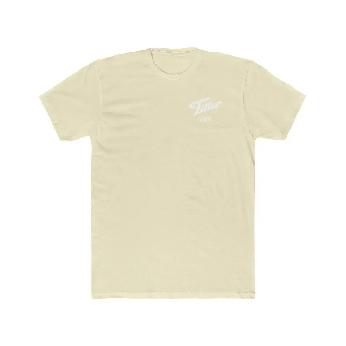Light beige premium fit Tiller Time t-shirt with white text on 100% combed, ring-spun cotton.