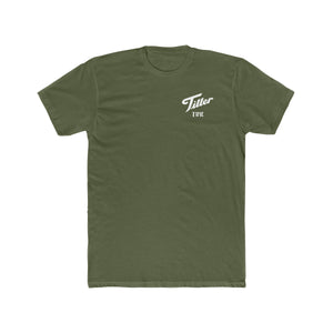 Olive green premium fit combed cotton t-shirt with "Tiller Time" graphic in white script.