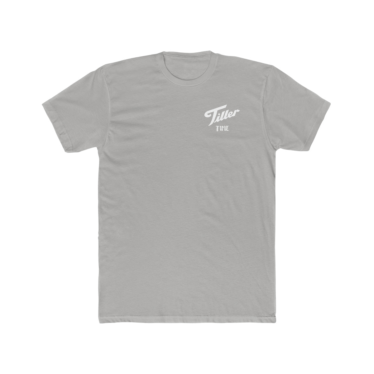Light gray combed ring-spun cotton T-shirt with "Tiller Time" graphic in white.