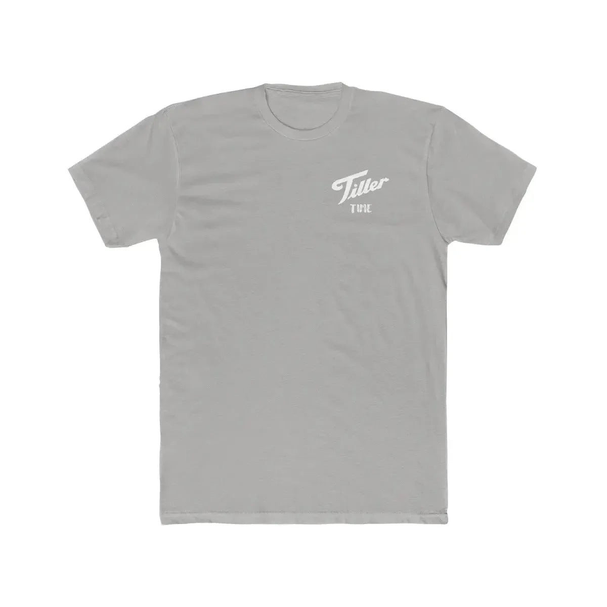 Light gray combed ring-spun cotton T-shirt with "Tiller Time" graphic in white.