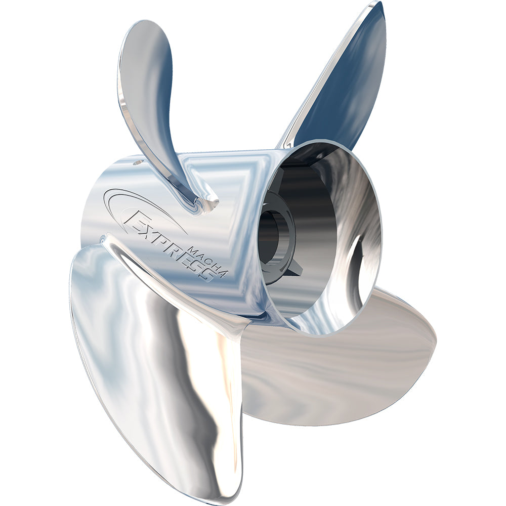 Turning Point Express Mach4 stainless steel 4-blade propeller, 14.5" x 17 pitch, with dual geometry.