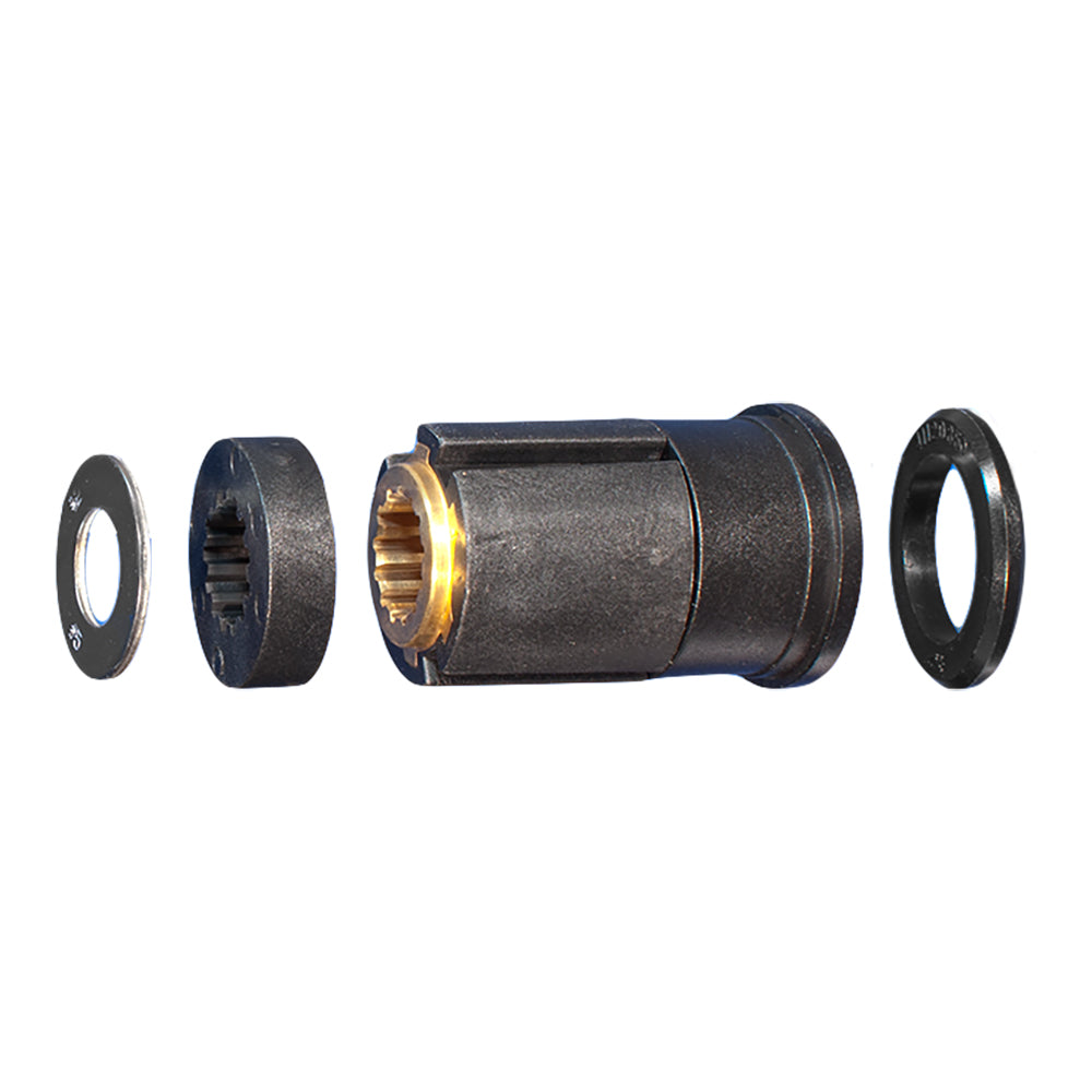 Turning Point Hub Kit #12 with black outer hub, brass splines, and two washers.
