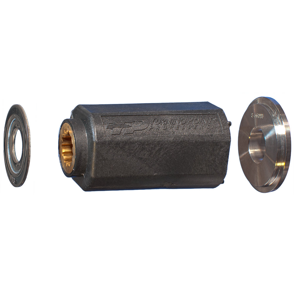 Turning Point Hub Kit #506 with black outer hub, brass inner splines, and silver washers.