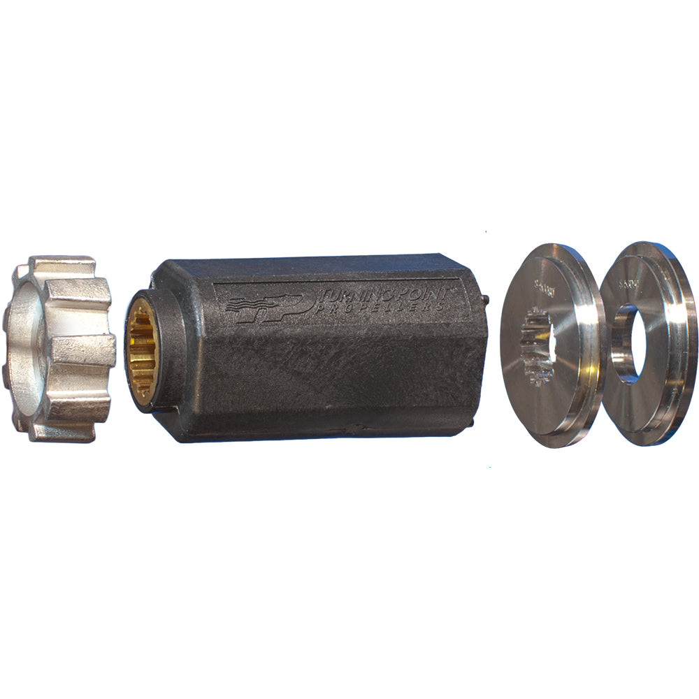 Turning Point Hub Kit #509 with black outer hub, brass splines, and two silver metal washers.