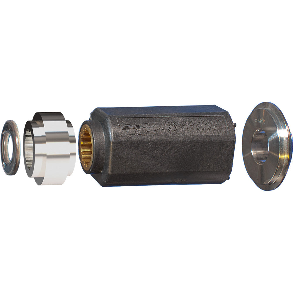 Turning Point Hub Kit #517 for Suzuki, black composite hub with brass spline and silver metal components.