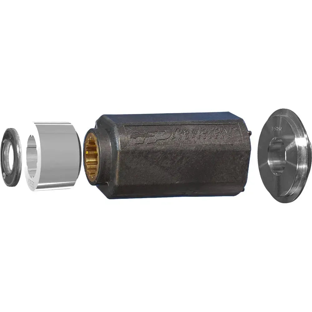 Turning Point Hub Kit #715 for Yamaha 350, featuring a black hub with brass splines and silver metal components.