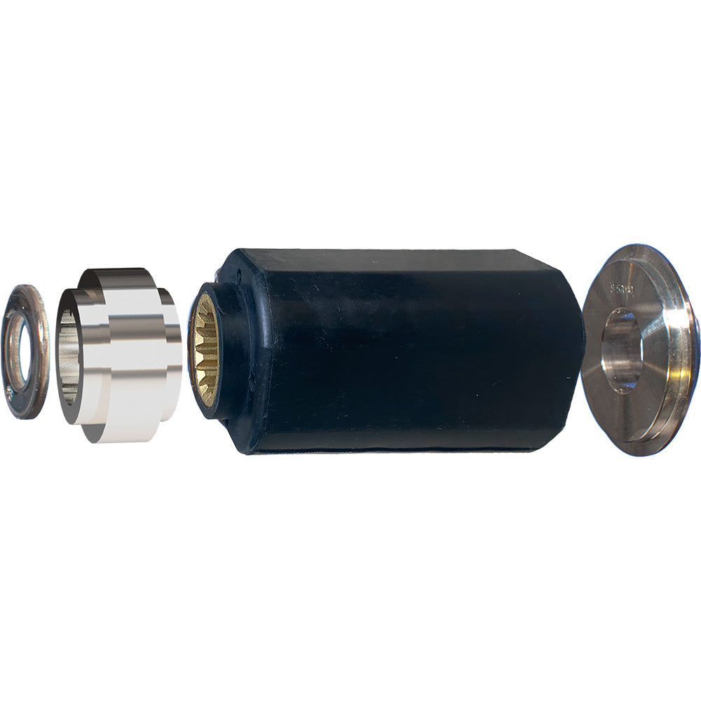Turning Point Hub Kit #817F with black rubber hub, silver metal washers, and splined brass insert.
