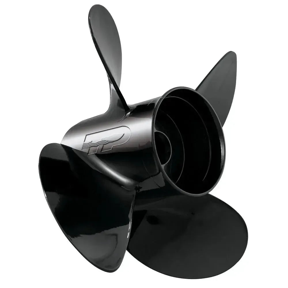 Black 4-blade aluminum Turning Point Hustler right-hand propeller, 14" x 19 pitch.