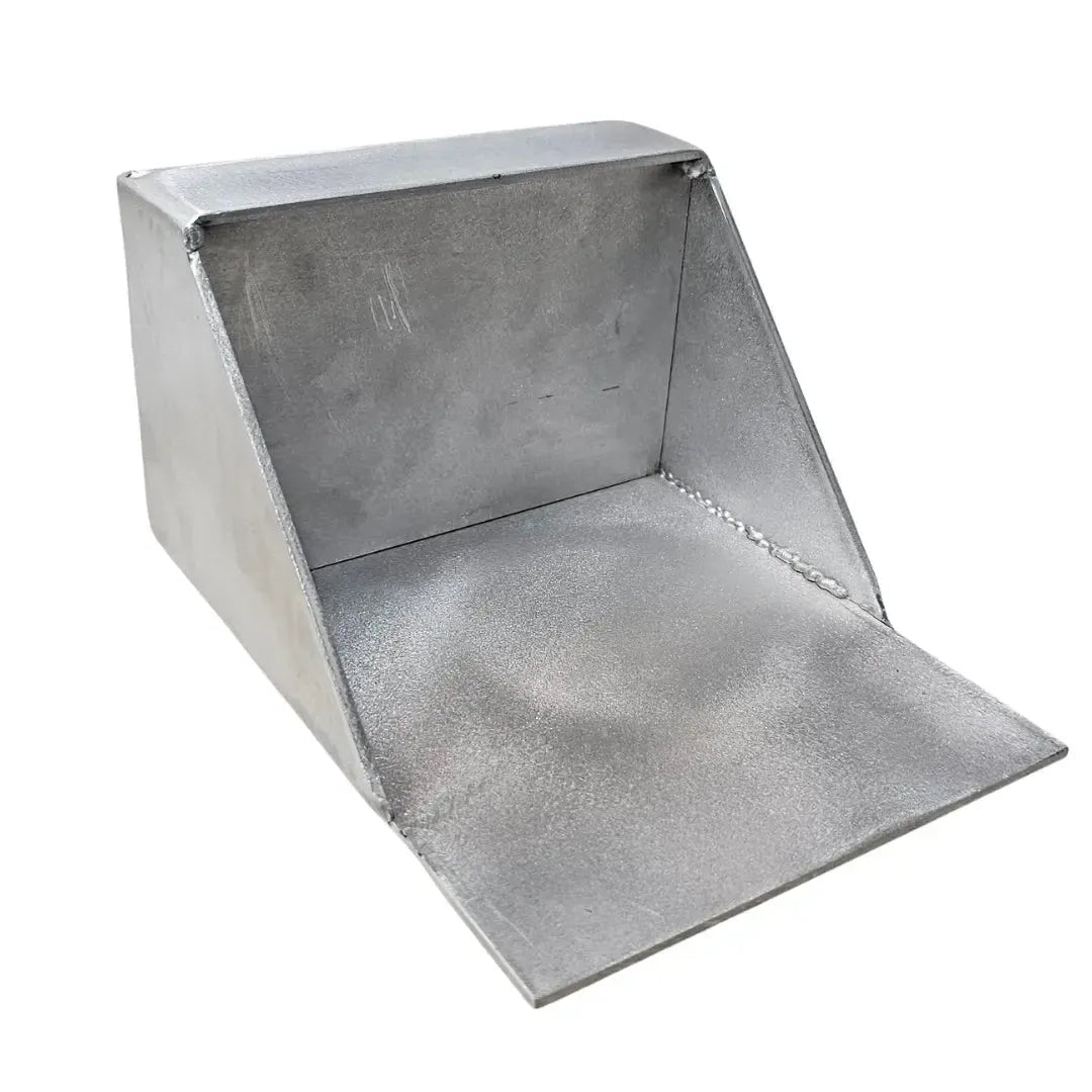 Raw aluminum clamp-on trolling motor mount with a built-in catch lip, ready for painting.