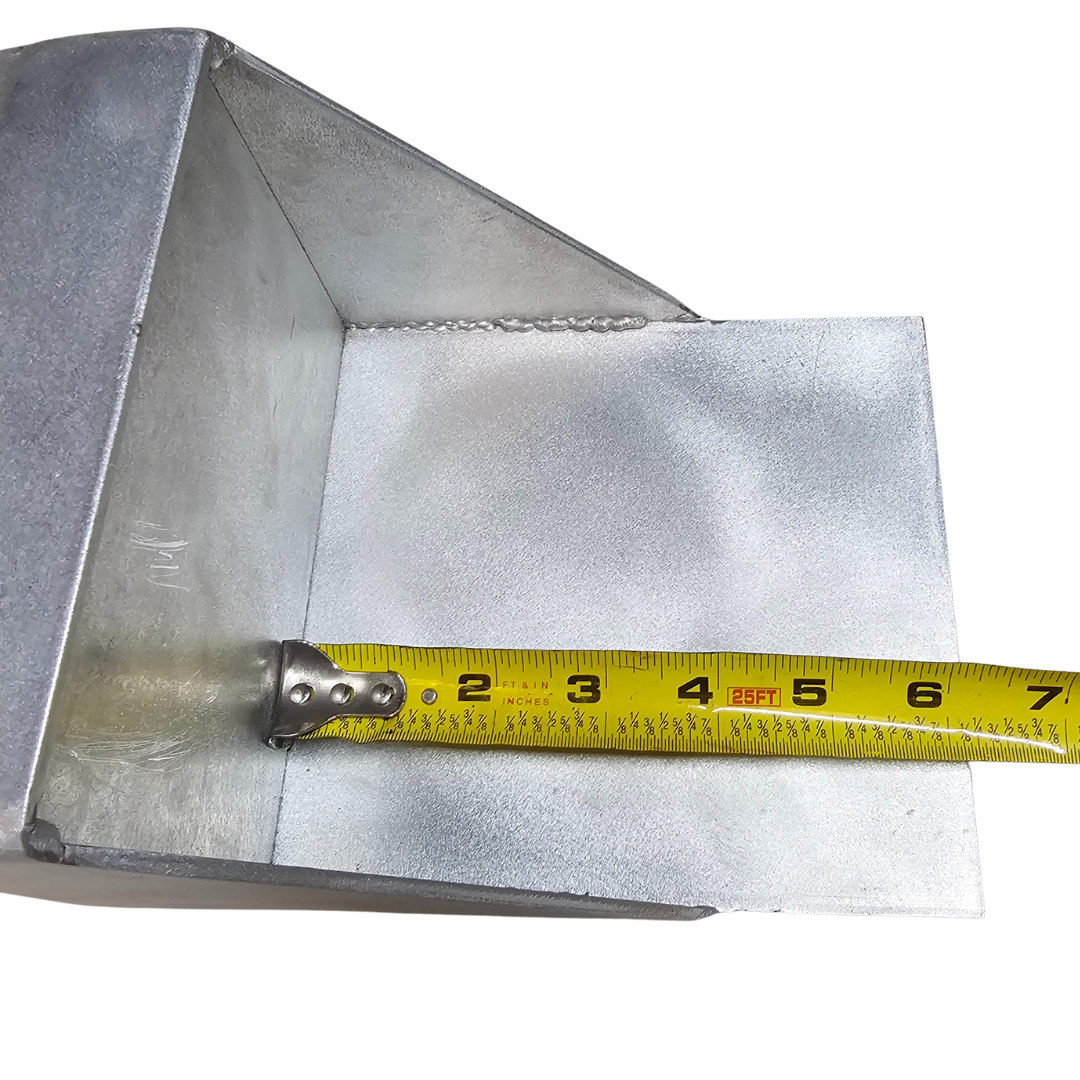 Raw aluminum universal clamp-on trolling motor mount with a tape measure showing its 6-inch width.