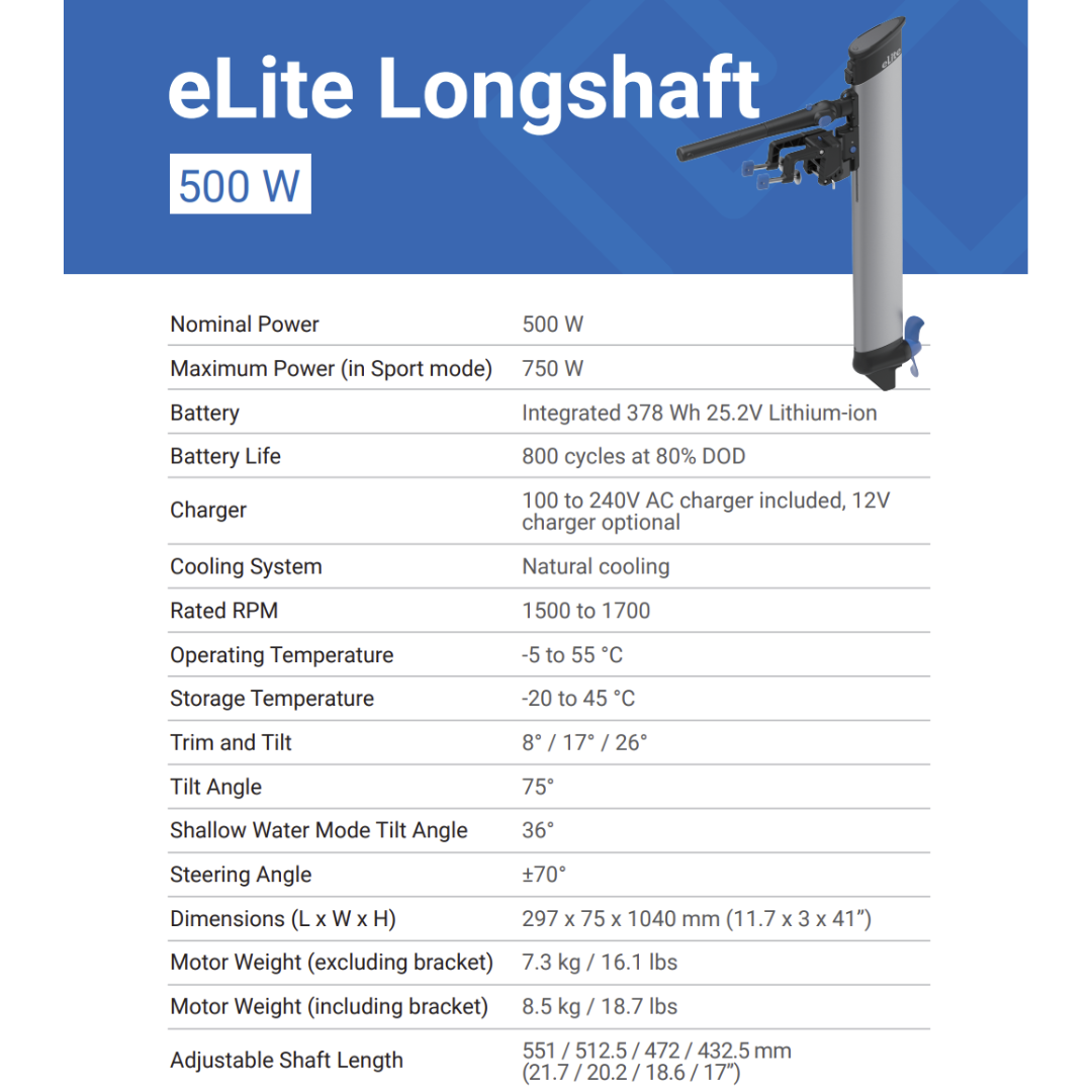 EPropulsion eLite Long Shaft 1.5hp 500W Electric Outboard Motor