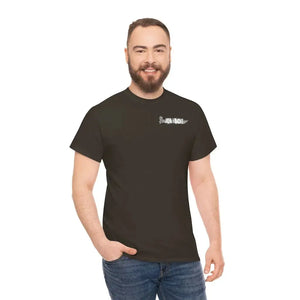 Smiling man wearing a dark brown "Wastin Time Heavy" cotton tee with a small "JON YACHT" logo.