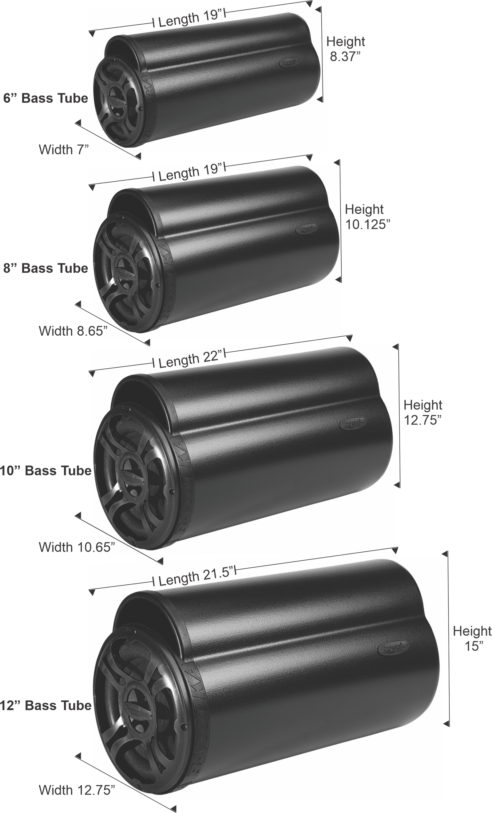 BT Series 10" Amplified Bass Tubes-1-Tiny Boat Nation