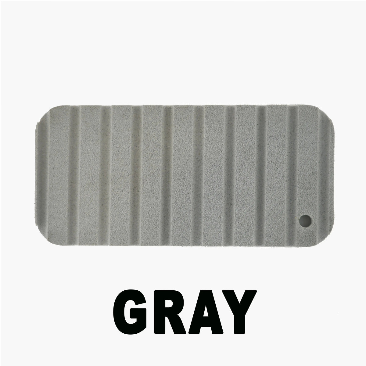 Gray Hydro Turf Cut Groove EVA foam traction mat, rectangular with rounded corners and a drainage hole.