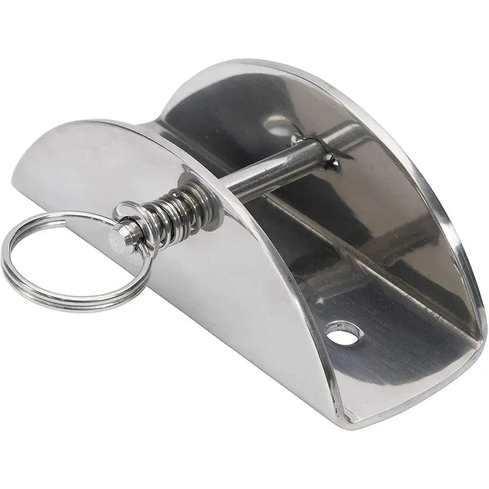 Lewmar stainless steel anchor lock with spring-loaded pin and keyring, designed for up to 55lb anchors.