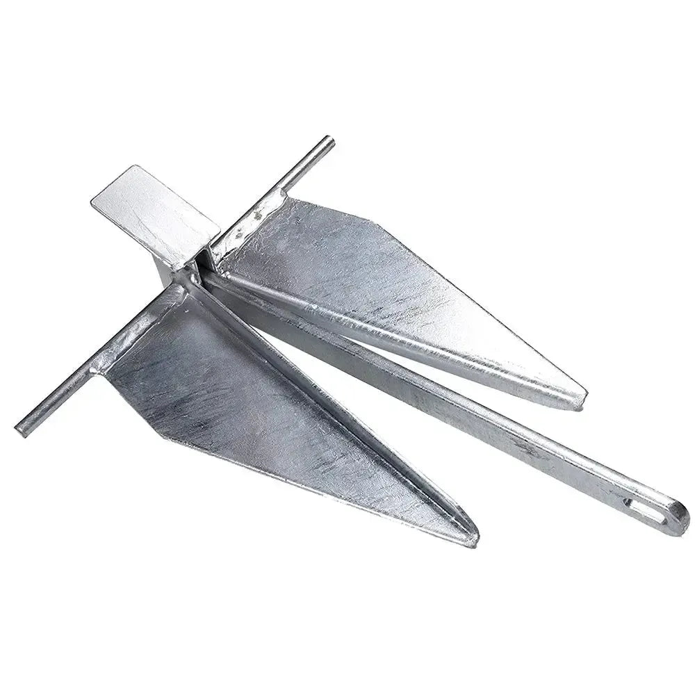 Lewmar 8lb steel fluke anchor, hot-dipped galvanized with a bright finish.