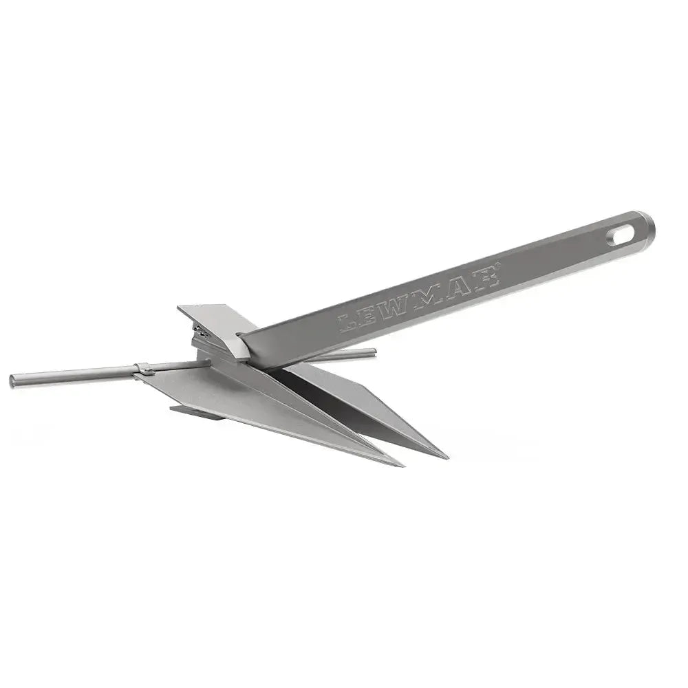 Lewmar LFX-10, 10lb anodized aluminum anchor with large flukes and adjustable angle.