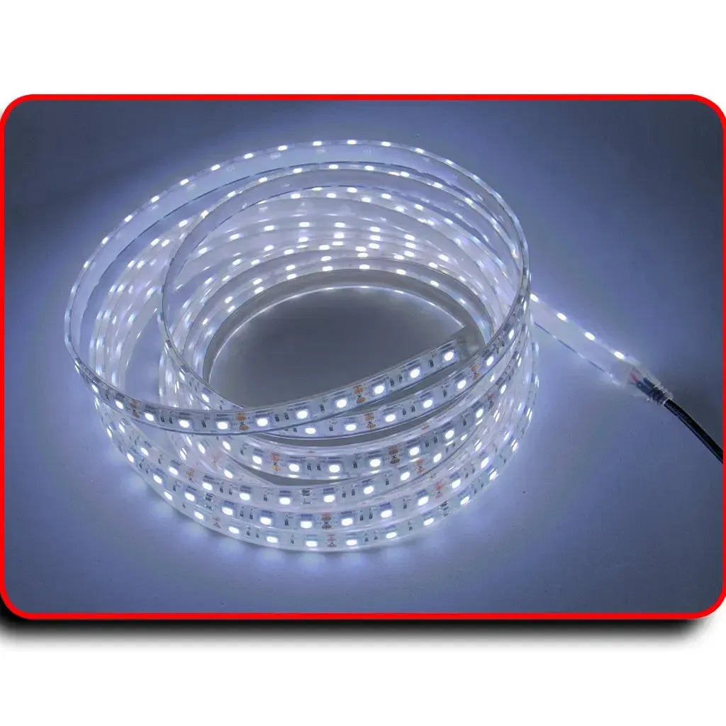 Coiled PlashLights waterproof flexible LED light strip with bright white illumination.