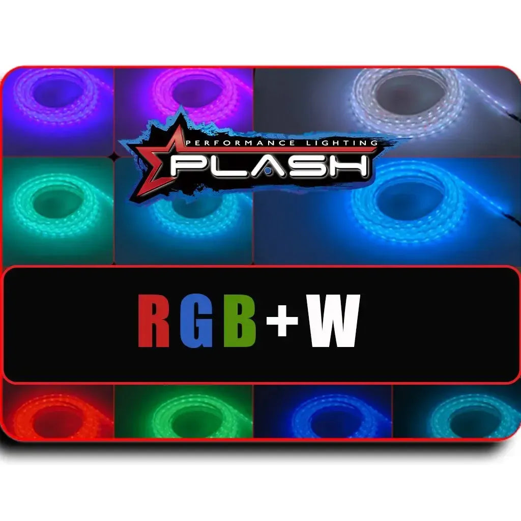 Coiled Plashlight 12V RGBW color-changing waterproof flexible light strips in various vibrant colors.