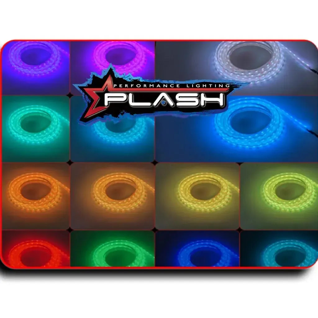Coiled Plashlight 12V RGBW color-changing waterproof flexible light strips in various vibrant colors.