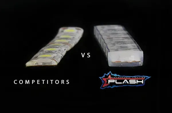 Plashlight IP68 waterproof flexible light strip vs. a competitor's thinner, less durable strip.