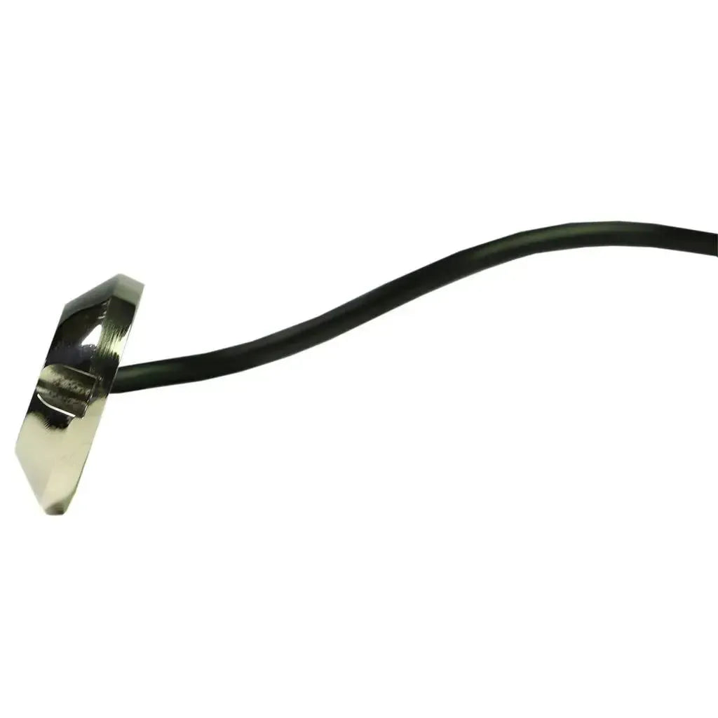 Plashlight Poquito 60W RGB underwater transom light with polished 316 stainless steel housing and black wire.