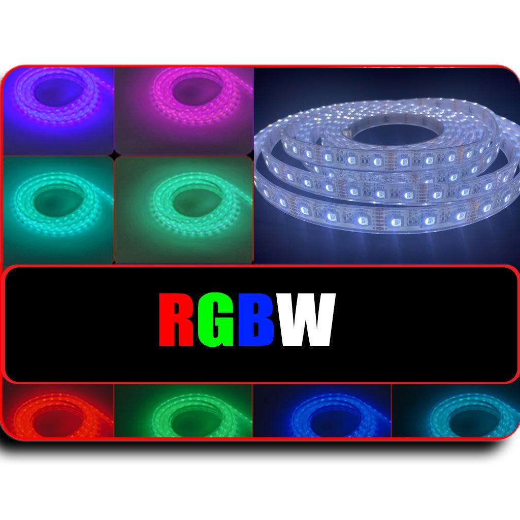 Plash LED strip light with RGBW color options displayed on a black background