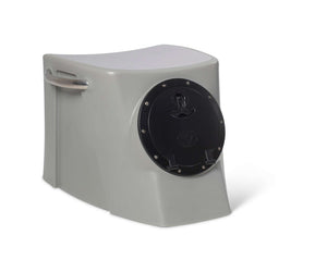 Black RPD 1019 rotationally molded polyethylene center console for Jon boat with stainless steel grab handle.