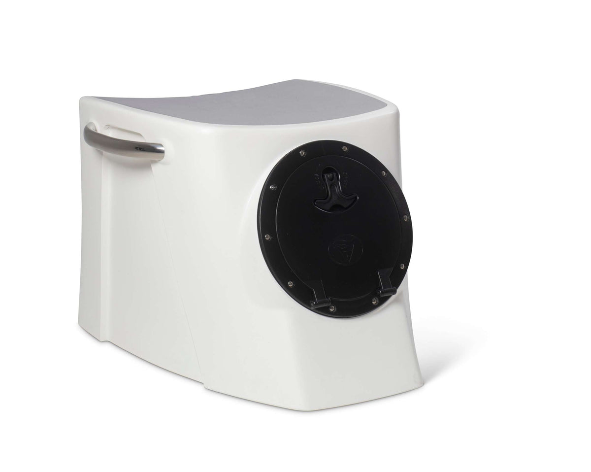 Black RPD 1019 rotationally molded polyethylene center console for Jon boat with stainless steel grab handle.