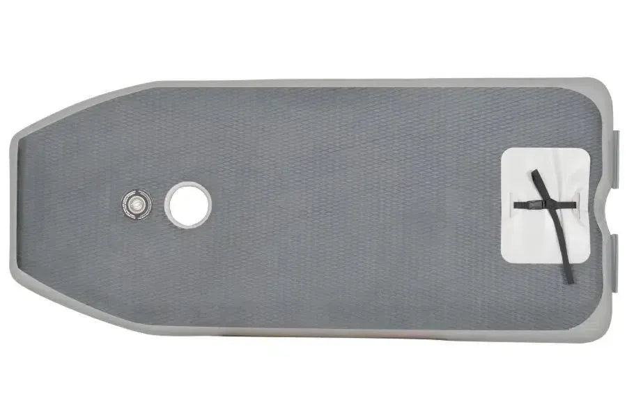 Gray Sea Eagle 10.6sr inflatable drop stitch floor with textured EVA foam pad, inflation valve, and white storage pouch.